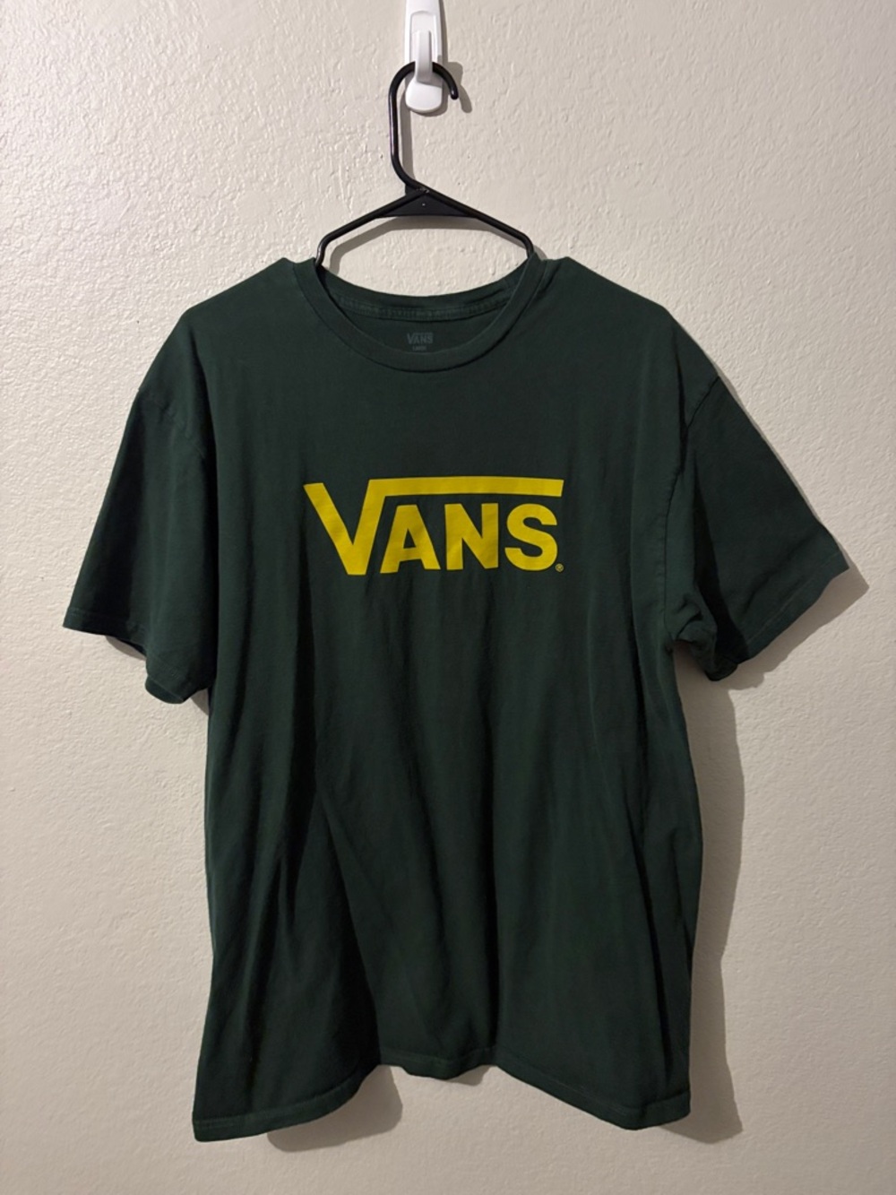 Vans Men's Dark Green T-Shirt with Yellow Logo